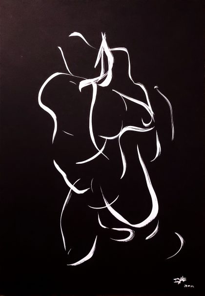 Femme – 29,7 x 42 cm – White ink on black paper – 2023