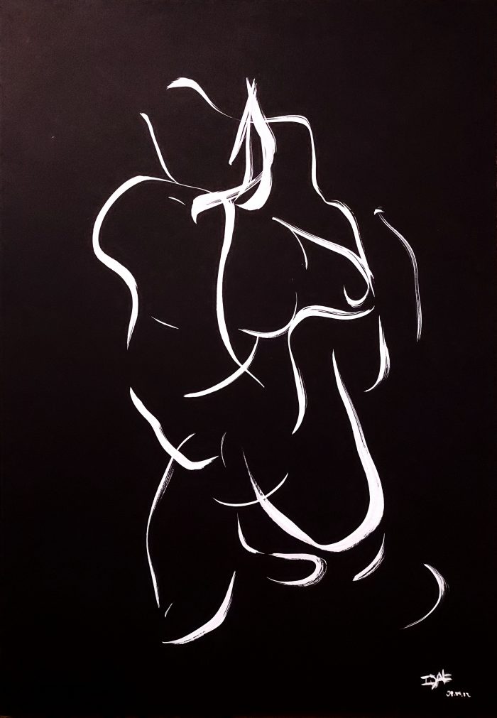 Femme – 29,7 x 42 cm – White ink on black paper – 2023