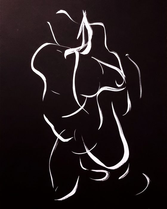 Femme – 29,7 x 42 cm – White ink on black paper – 2023