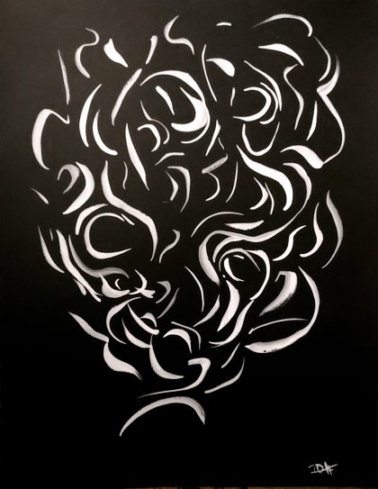 Eye scream - Siblings 2/3 - 50 x 65 cm - japanese white ink on black paper