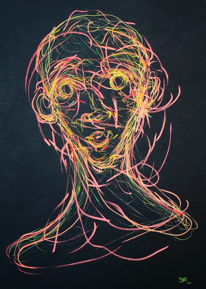 Haywire protocol - Startled - 29,7 x 42 cm - Posca on black paper