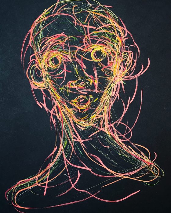 Haywire protocol - Startled - 29,7 x 42 cm - Posca on black paper