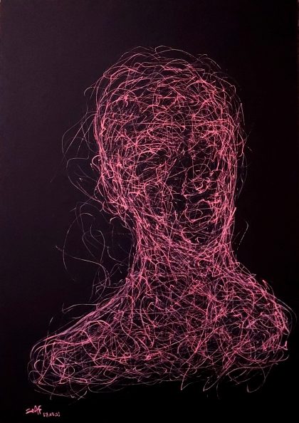 Haywire protocol- Out - 21 x 29,7 cm - Posca on black paper