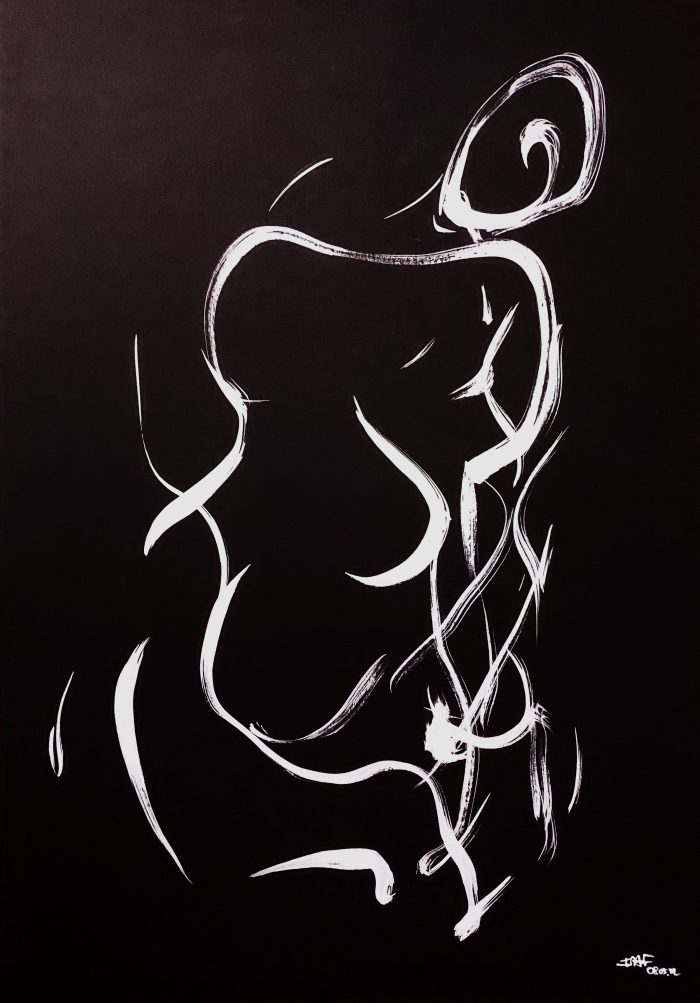 Femme 3 – 29,7 x 42 cm – white ink on black paper