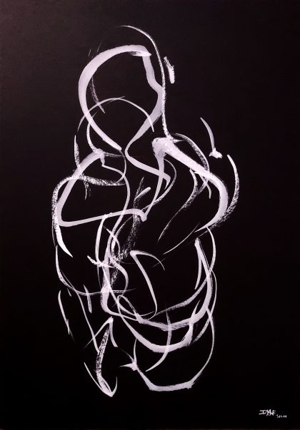 Femme 2 - 29,7 x 42 cm - white ink on black paper