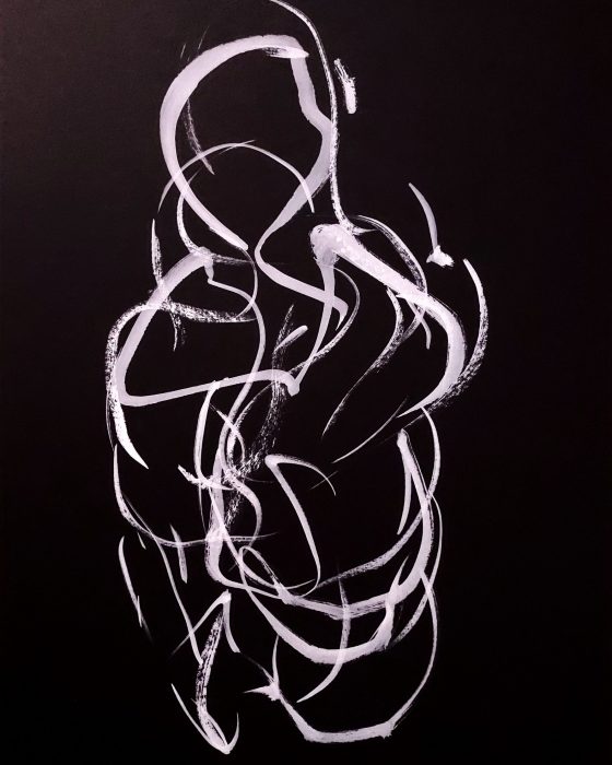Femme 2 - 29,7 x 42 cm - white ink on black paper